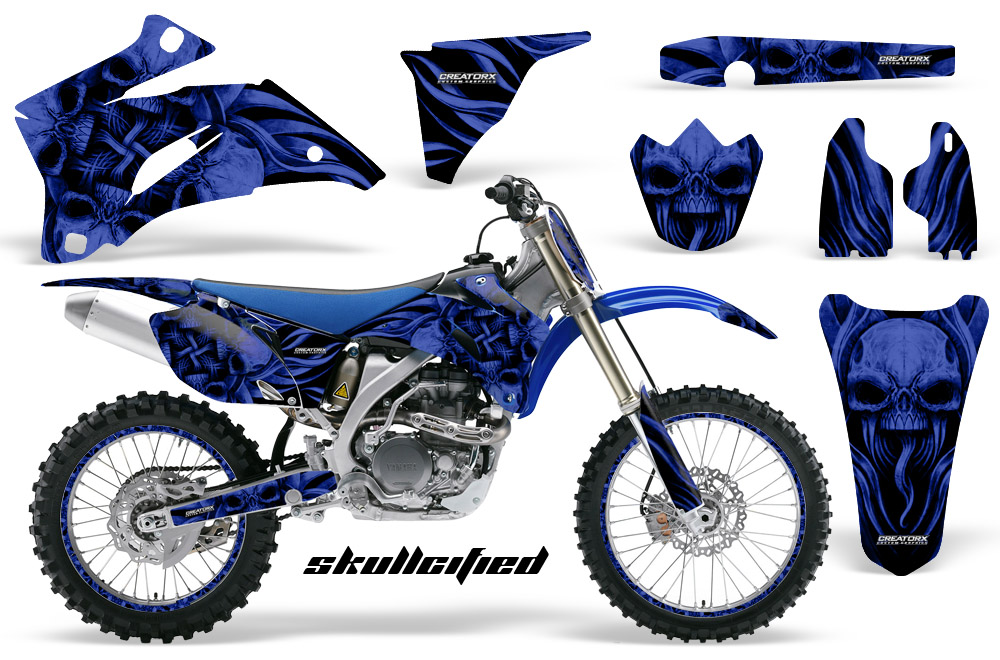 Yamaha YZ 250F 450F 06-09 Graphics Kit Skullcified Blue Flat NP Rims Blue